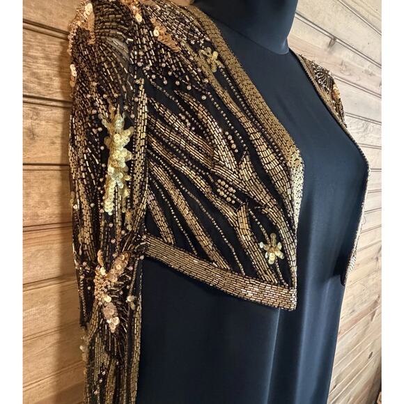 Bob Mackie Evening Bolero Dress Black Gold Beaded Vintage Size 4 1980’s - Picture 2 of 16